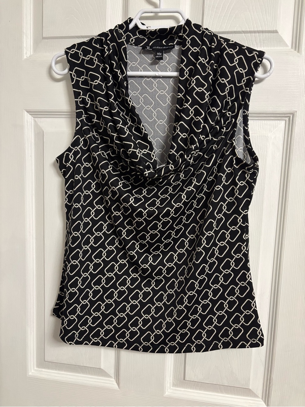 Jules & Leopold Black & White Chain-Print Cowl Neck Women’s Top